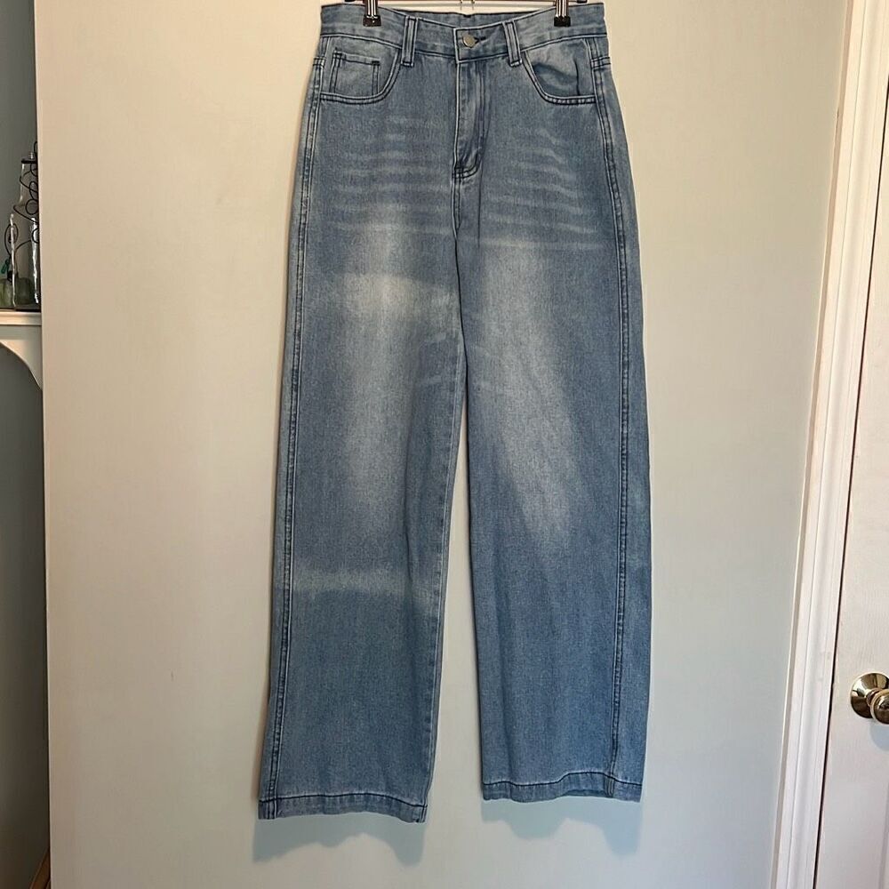 Jeans Women's Blue Denim Straight Wide Leg Baggy Jeans Medium